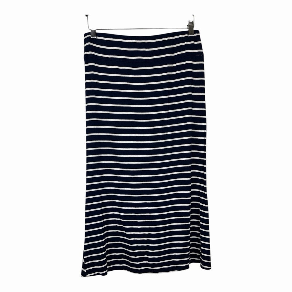 Womens Striped Wrapped A-Line Maxi Skirt Minimalist Coastal Casual Chic Nautical